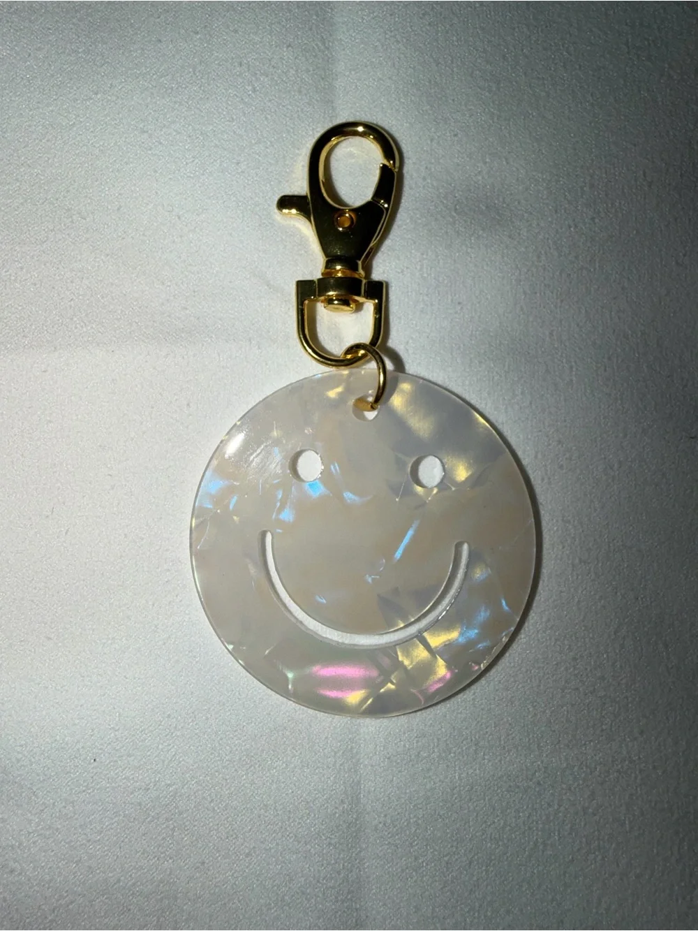 Iridescent Pearl Smile Keychain with Gold Clip